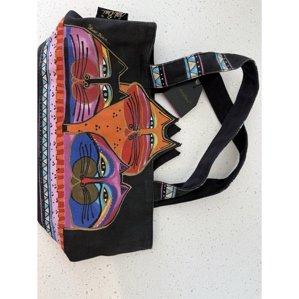 Laurel Burch Tres Gatos 3 Cats Feline Cutout Multicolor Cotton Fabric‎ Handbag